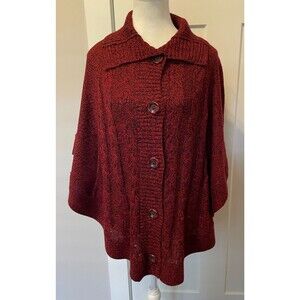 CHICOS Womens Poncho Cape Wrap CARDIGAN Red Black CHIANTI Size S/M  NWT